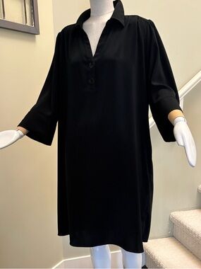 Laura Canada Black Midi Shirt style Dress - Timeless V-Neck Style Sz 14